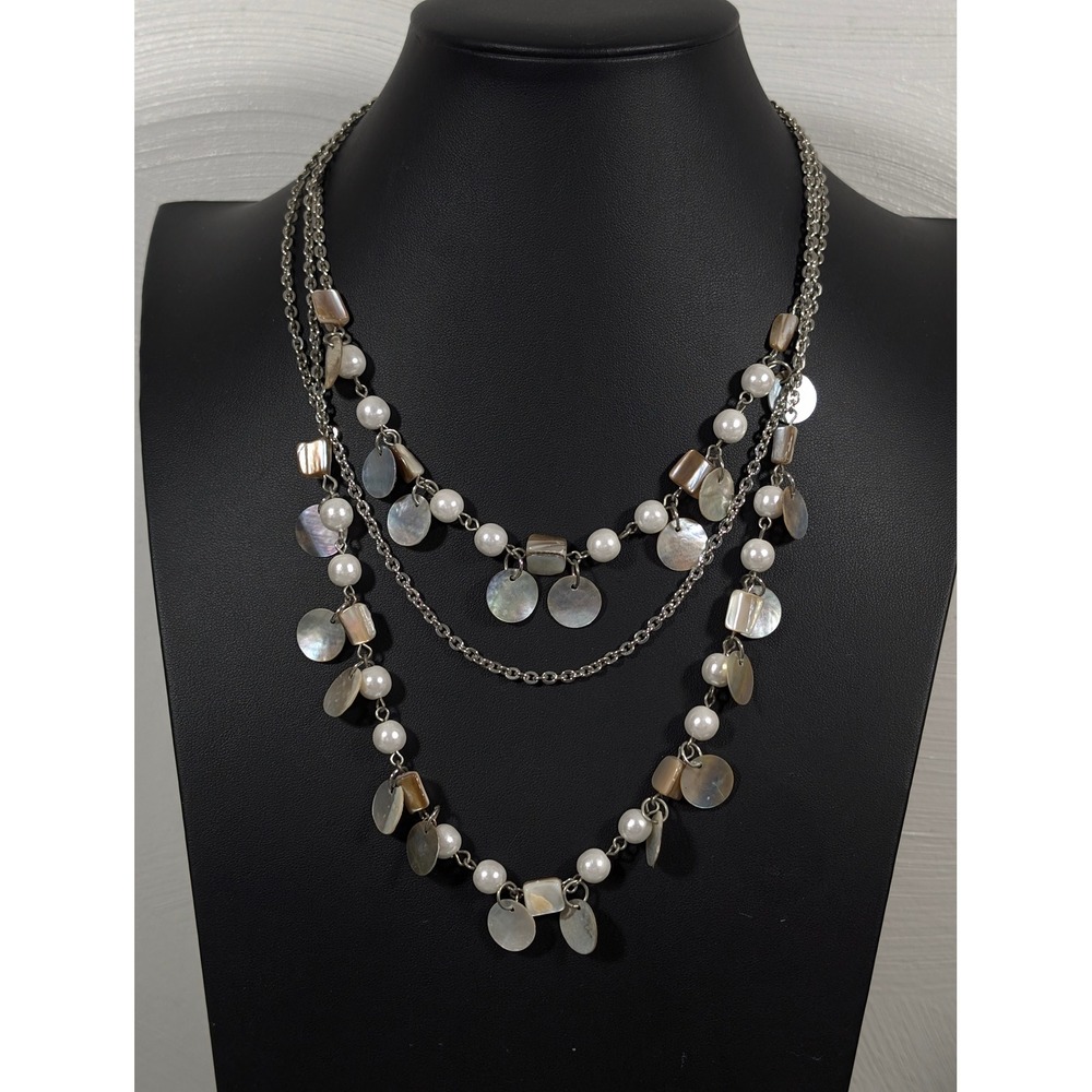 Premier Designs Coastal Necklace Multi‎ Strand Bead 20" Beachy Statement Neutral